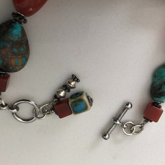 Vintage Semi-Precious Hand Crafted Gemstone Bracelet w Silver Toggle Clasp Sz OS - Picture 2 of 5